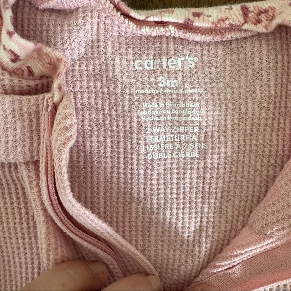 Carter’s Pink with Floral Accents Baby Girl Waffle Footed One Piece Size 3M